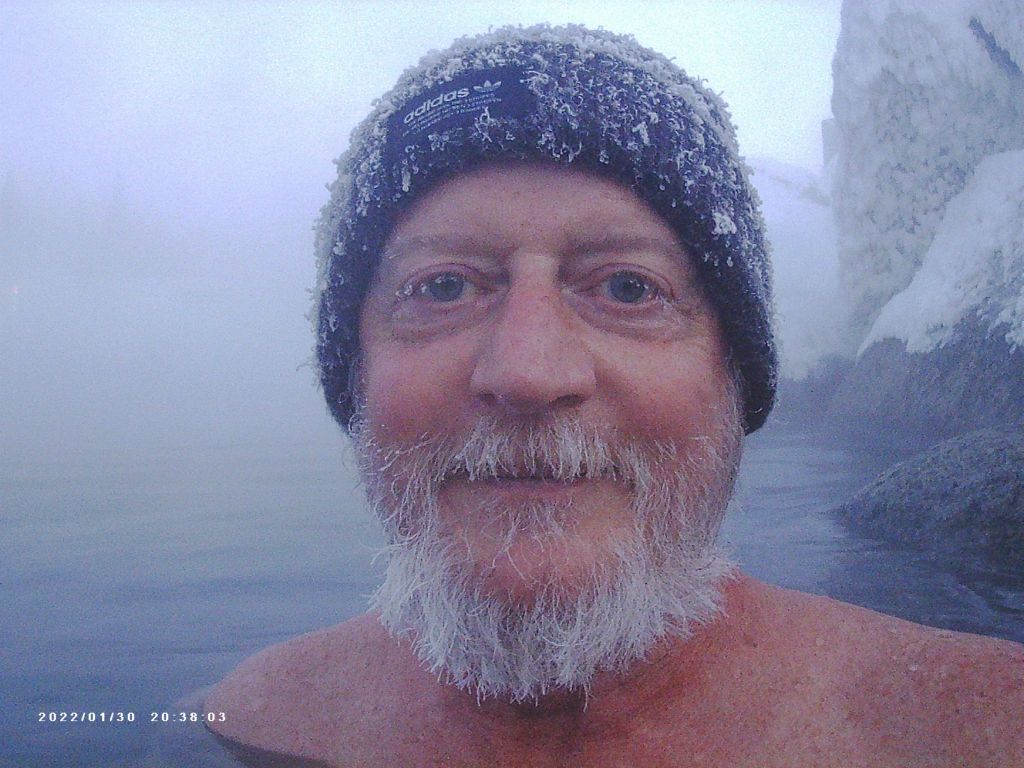 Frozen beard and eyelashes